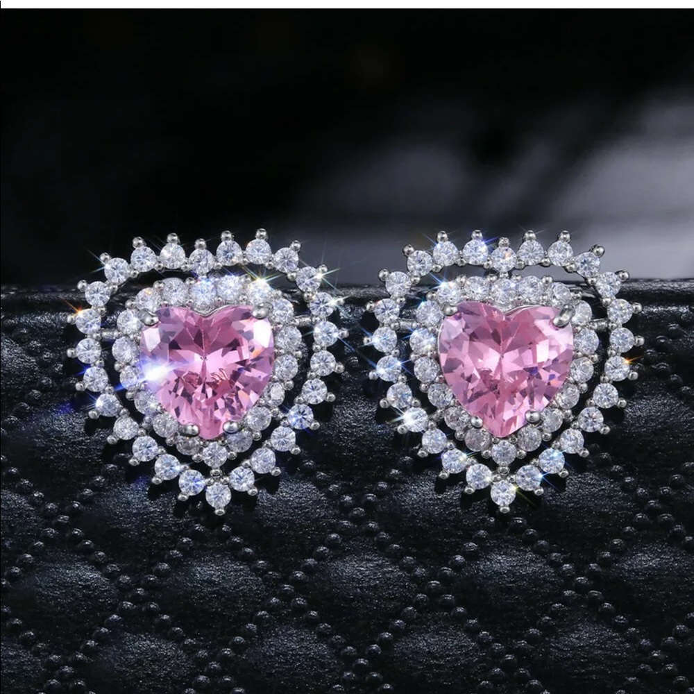 NEW* Pink heart sapphire earrings - Picture 2 of 5